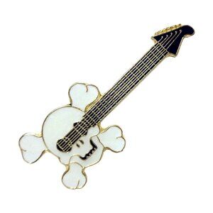 Skull Guitar Enamel Pin - Funny Novelty Punk Goth Halloween Music Instrument NWT